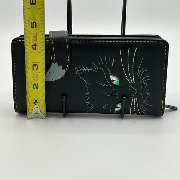 Nemesus Now Lucky Cat Purse Wallet Black Faux Leather Black Cat Green Eyes Tail - Picture 8 of 9